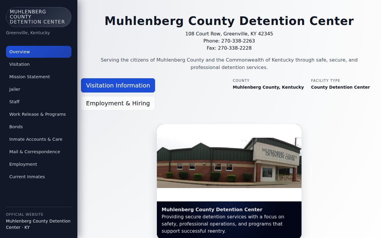 Muhlenberg County Detention Center official jail access page