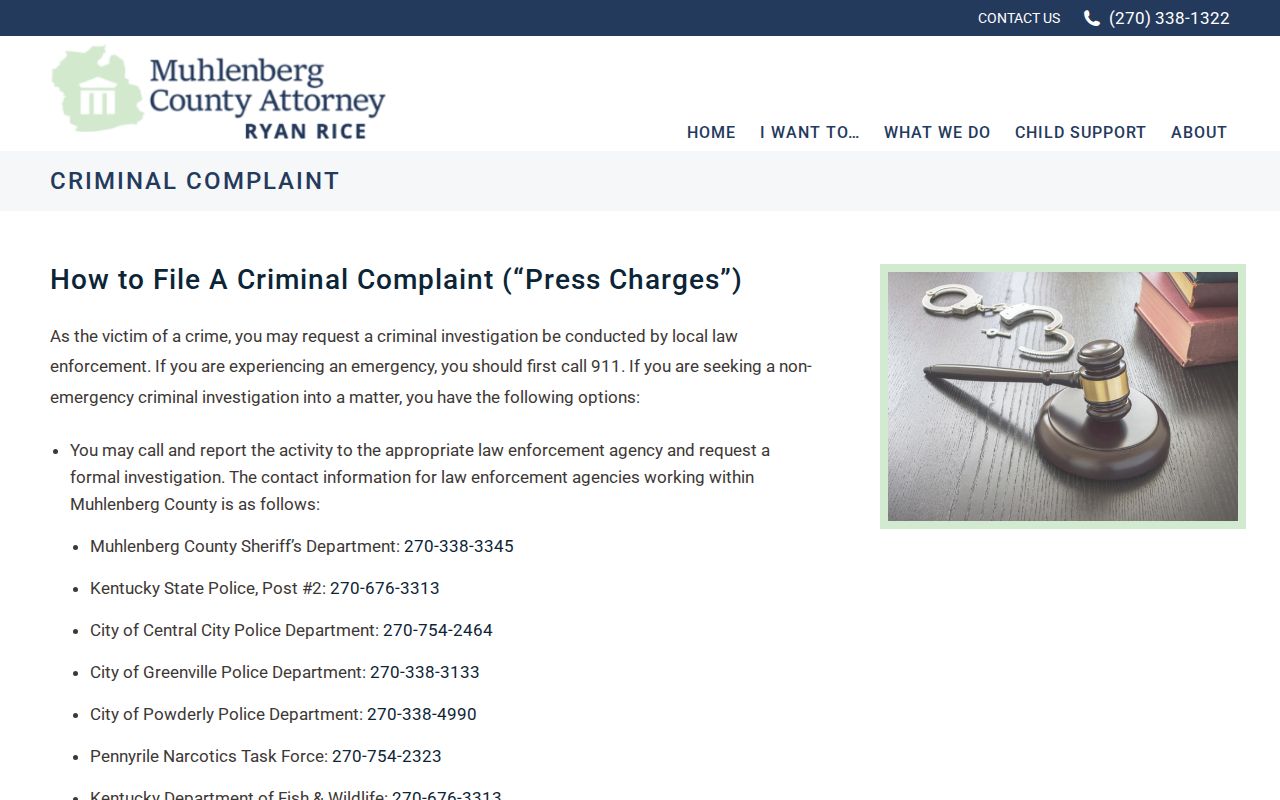Muhlenberg County Attorney page listing Greenville Police and other law-enforcement agencies
