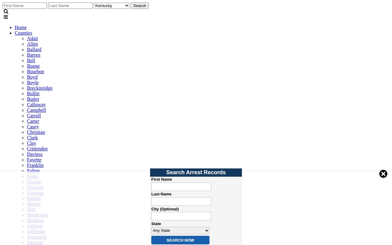 Unofficial Muhlenberg arrest archive showing local city and agency filters including Powderly