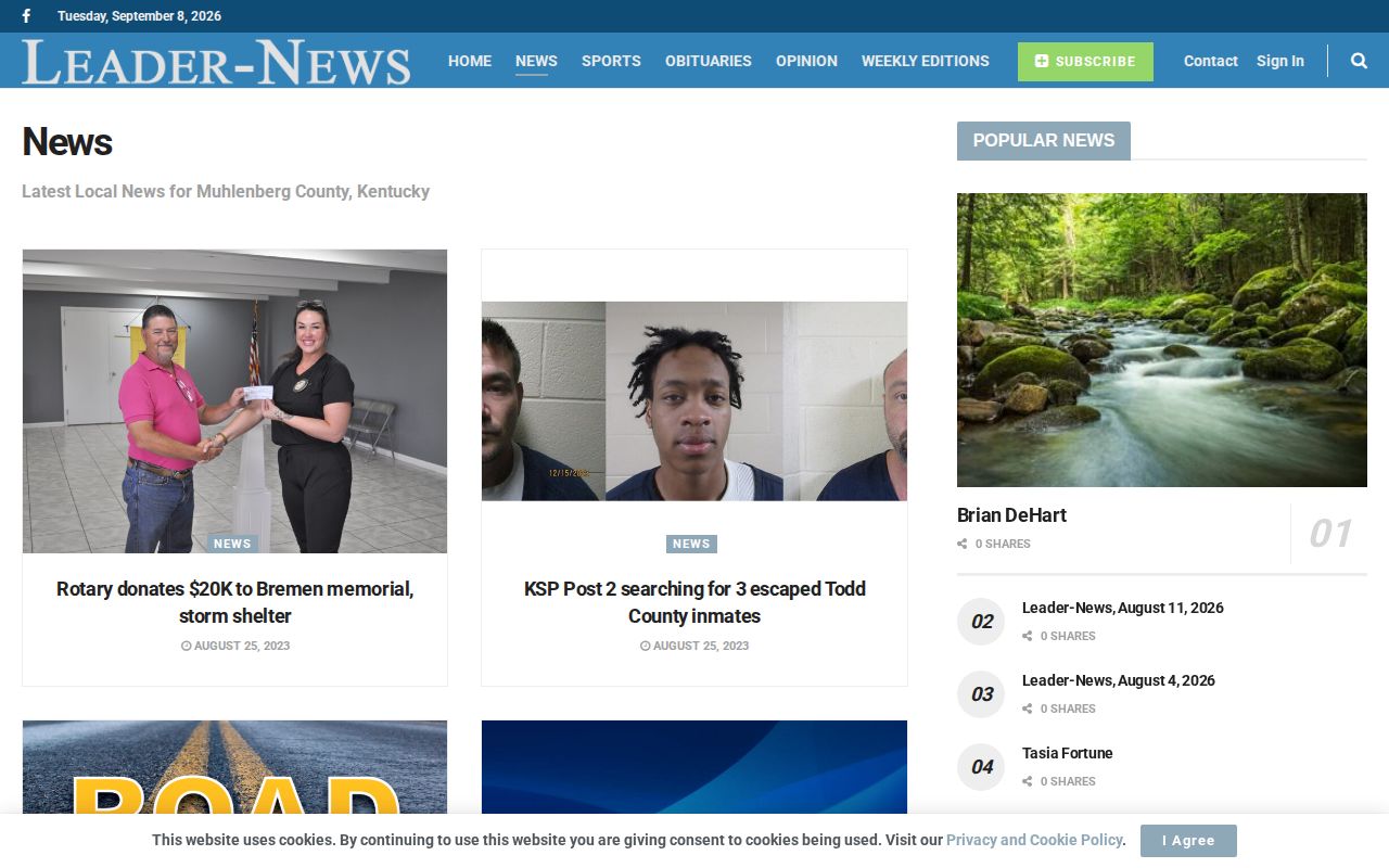 Leader-News local news section covering Muhlenberg County